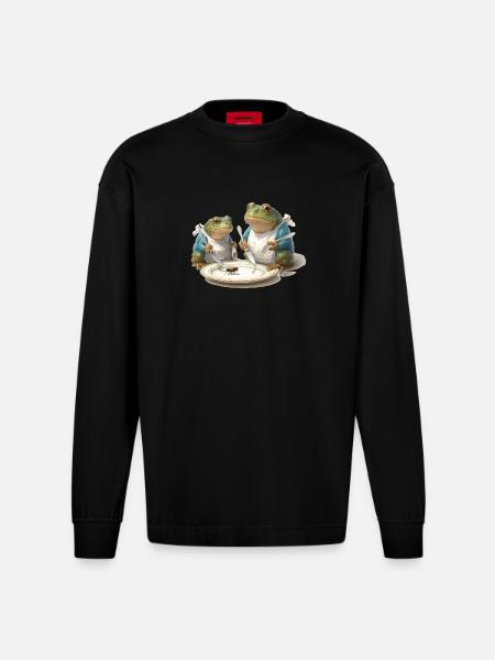 Frosch-Dinner: Fliege am Teller - Heavyweight Oversized Organic Langarmshirt Made in EU - SOLID BLACK