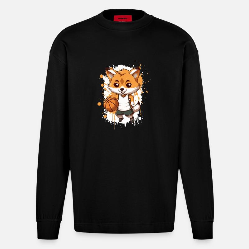 Basketball Fuchs Comic - Heavyweight Oversized Organic Langarmshirt Made in EU - SOLID BLACK