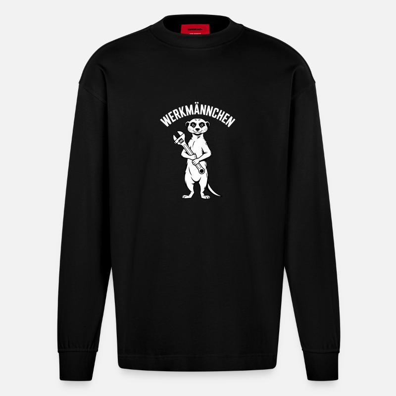 Erdmännchen Echter Heimwerker Mann Handwerker - Heavyweight Oversized Organic Langarmshirt Made in EU - SOLID BLACK