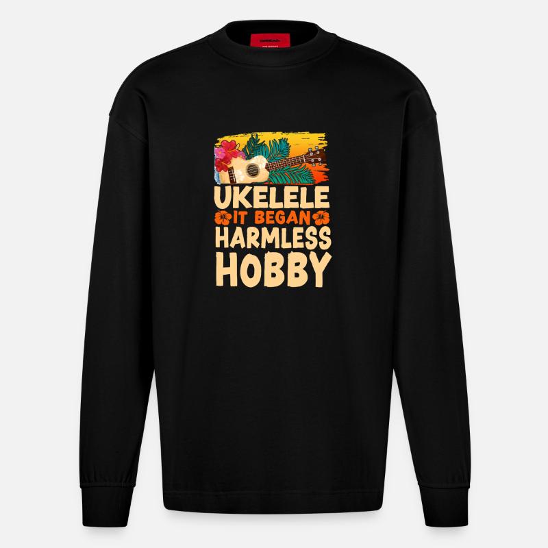 Hawaiian Ukulele Uke Ukulele It - Heavyweight Oversized Organic Langarmshirt Made in EU - SOLID BLACK