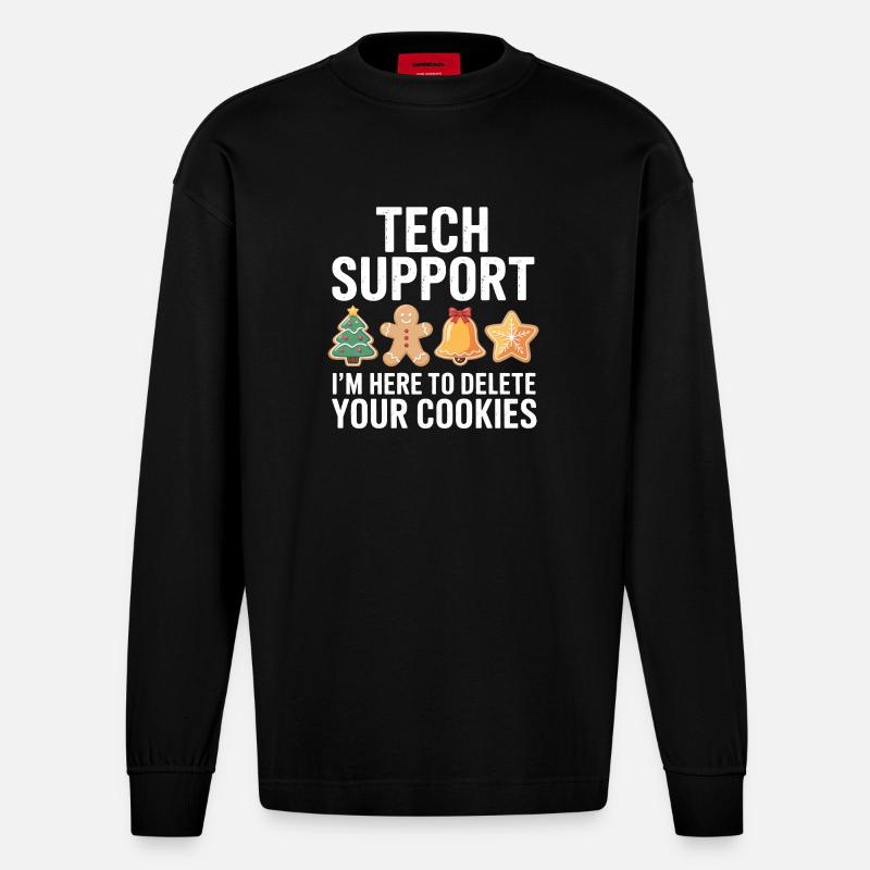 Badge Cookies Support Technique - Manches longues bio épais oversize fabriqué en UE - SOLID BLACK