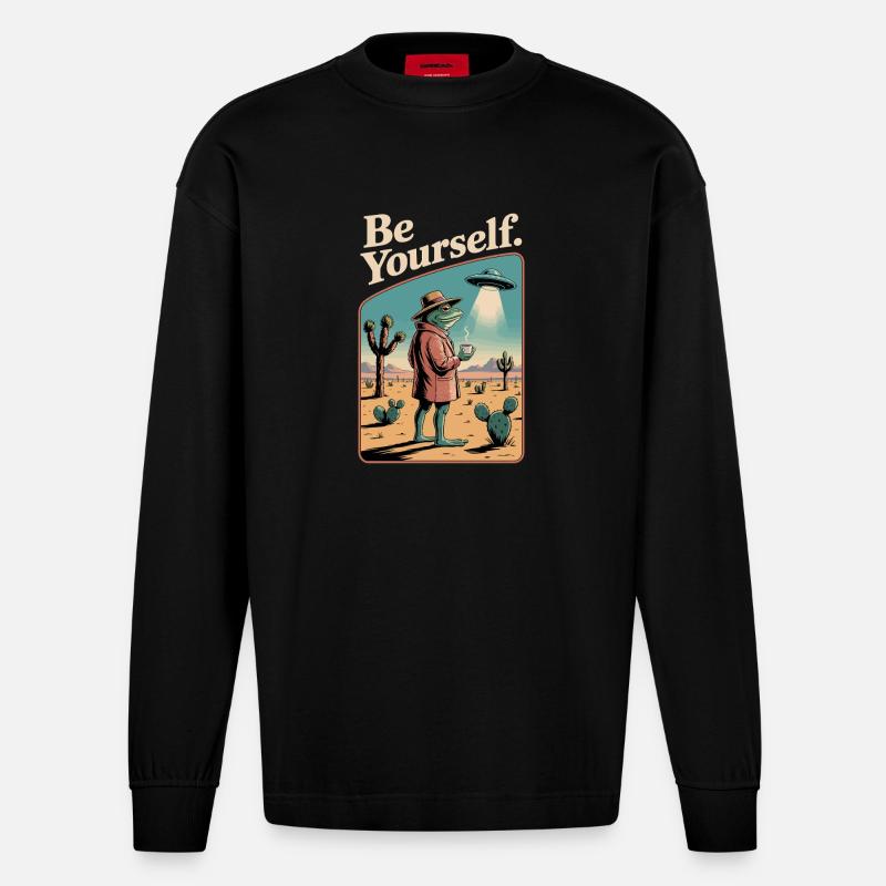 Sei du selbst, cooler Kröte. - Heavyweight Oversized Organic Langarmshirt Made in EU - SOLID BLACK