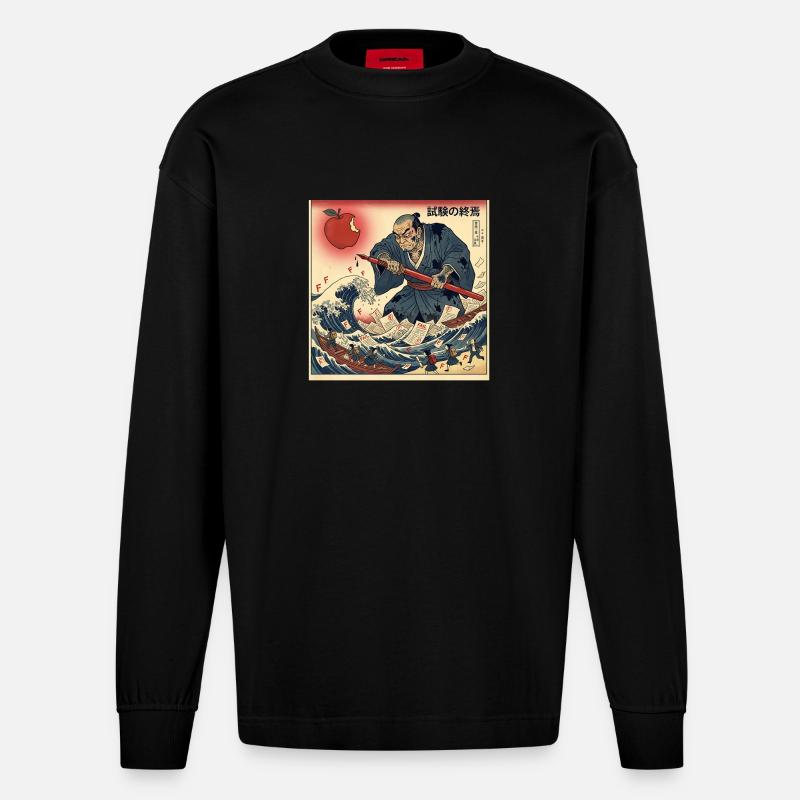 試験の終焉 Samurai Kampf Gegen Schulprüfungen - Heavyweight Oversized Organic Langarmshirt Made in EU - SOLID BLACK