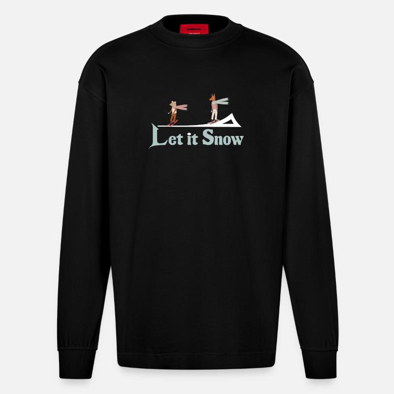 Let It Snow Winter Illustration - Heavyweight Oversized Organic Langarmshirt Made in EU - SOLID BLACK