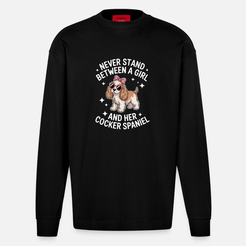 Cocker Spaniel Sprüche Cocker Spaniel Geschenk - Heavyweight Oversized Organic Langarmshirt Made in EU - SOLID BLACK