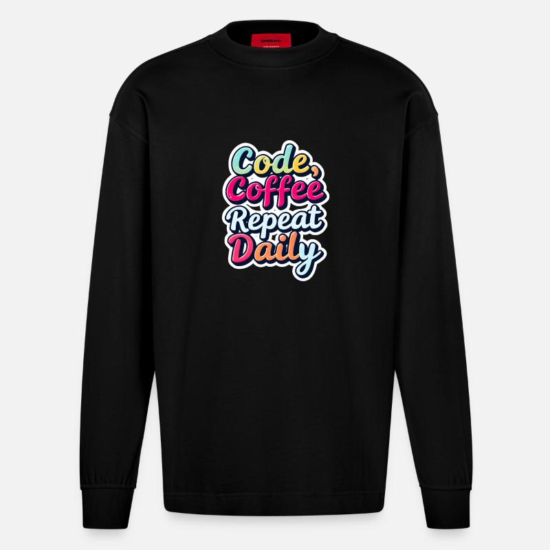 Code Sleep Debug Repeat Programmer Shirt - Manches longues bio épais oversize fabriqué en UE - SOLID BLACK