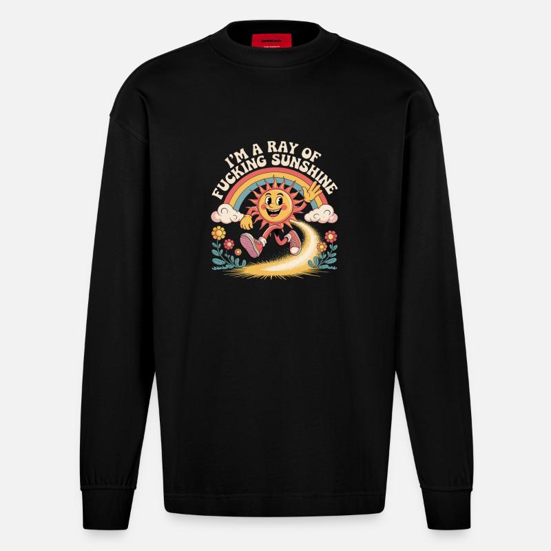 Ich bin ein verdammter Sonnenstrahl - Heavyweight Oversized Organic Langarmshirt Made in EU - SOLID BLACK