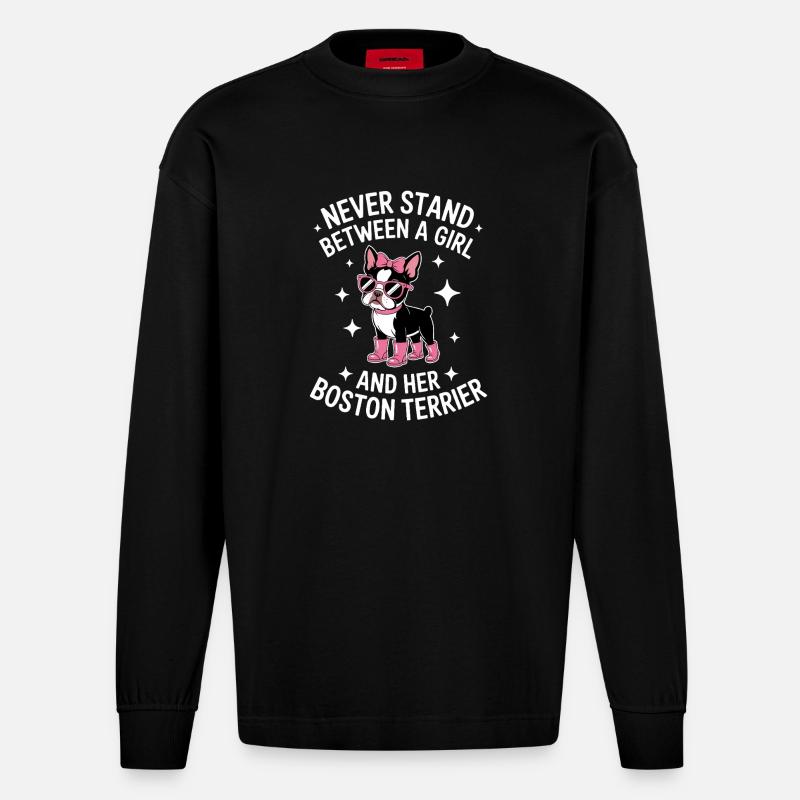 Boston Terrier Sprüche Lustiger Terrier Geschenk - Heavyweight Oversized Organic Langarmshirt Made in EU - SOLID BLACK