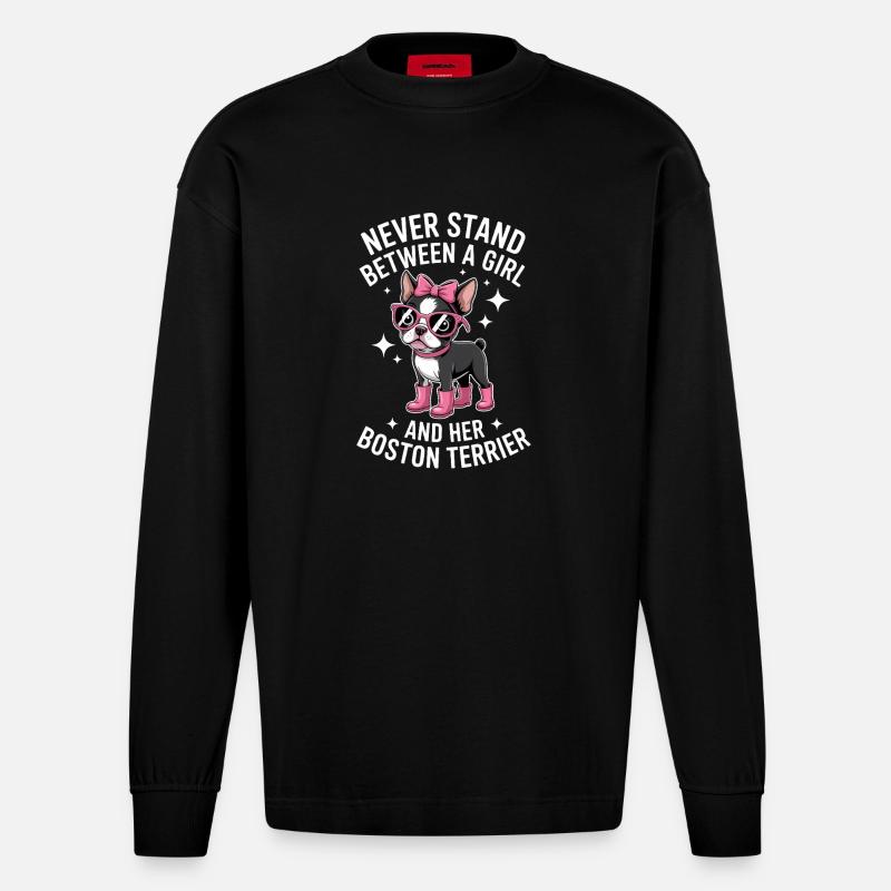 Boston Terrier Sprüche Lustiger Terrier Geschenk - Heavyweight Oversized Organic Langarmshirt Made in EU - SOLID BLACK