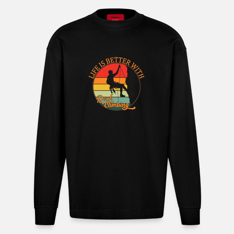 Das Leben ist besser mit Klettern - Heavyweight Oversized Organic Langarmshirt Made in EU - SOLID BLACK