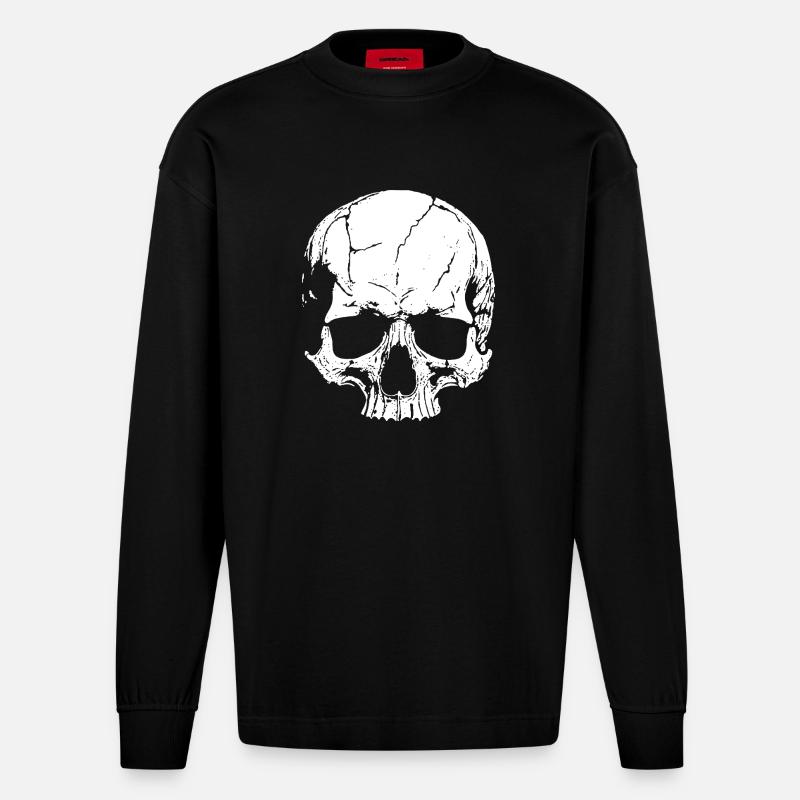 Totenschädel mit Stil - Heavyweight Oversized Organic Langarmshirt Made in EU - SOLID BLACK