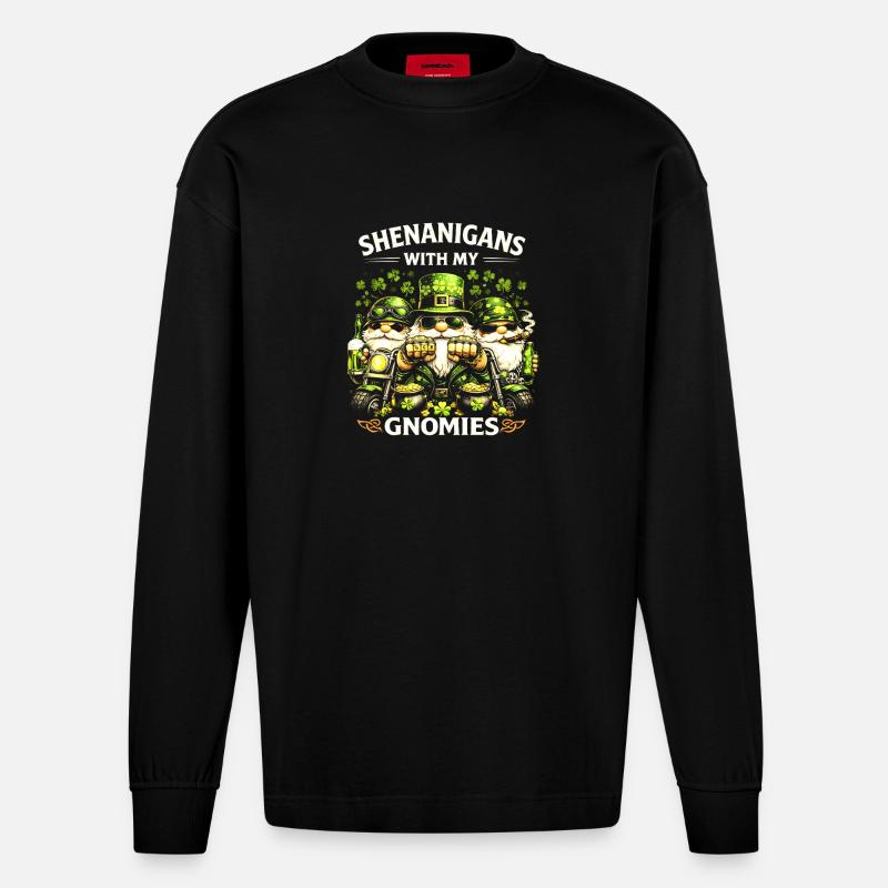 Shenanigans mit meinen Gnomen - Heavyweight Oversized Organic Langarmshirt Made in EU - SOLID BLACK