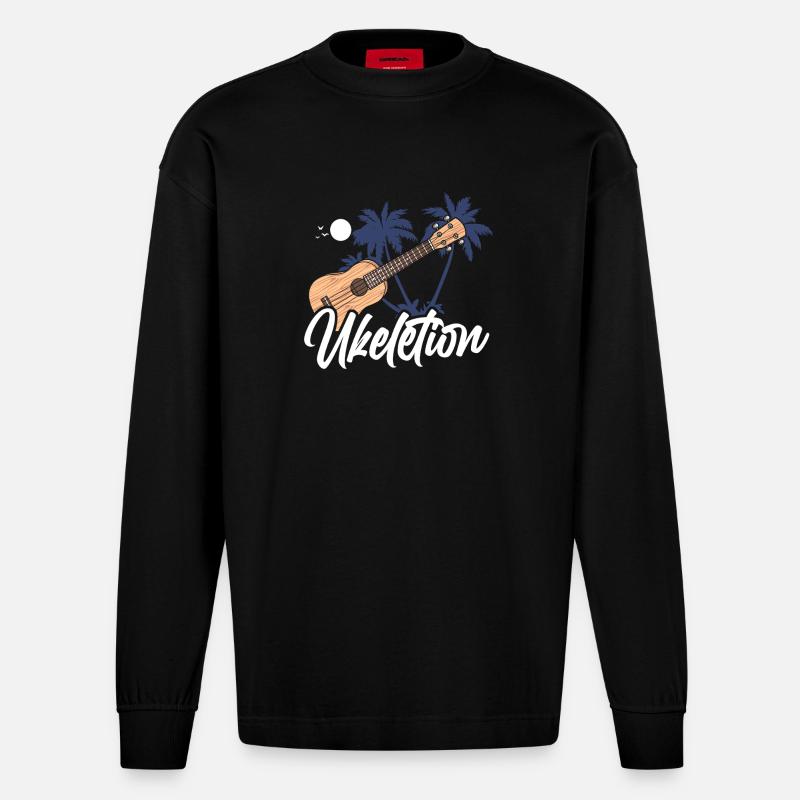 Hawaiian Ukulele Uke Ukelution - Heavyweight Oversized Organic Langarmshirt Made in EU - SOLID BLACK