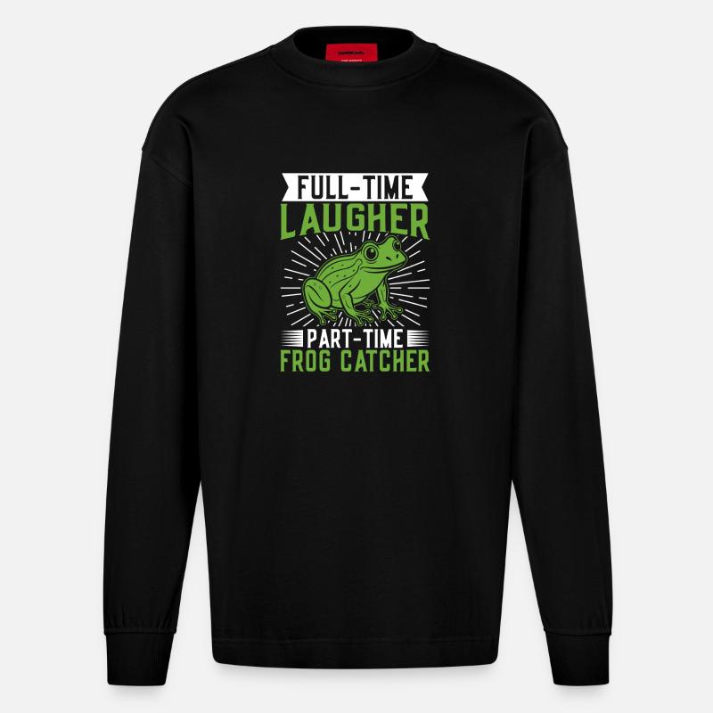 Frog Catcher Full-Time Laugher Frog - Heavyweight Oversized Organic Langarmshirt Made in EU - SOLID BLACK