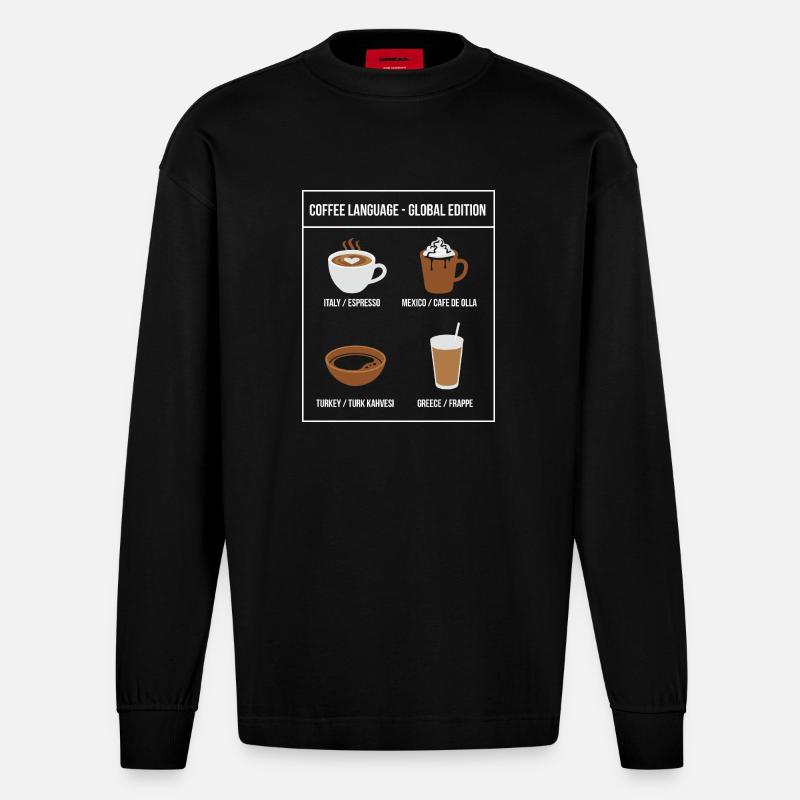 Édition mondiale de Coffee Language - Manches longues bio épais oversize fabriqué en UE - SOLID BLACK