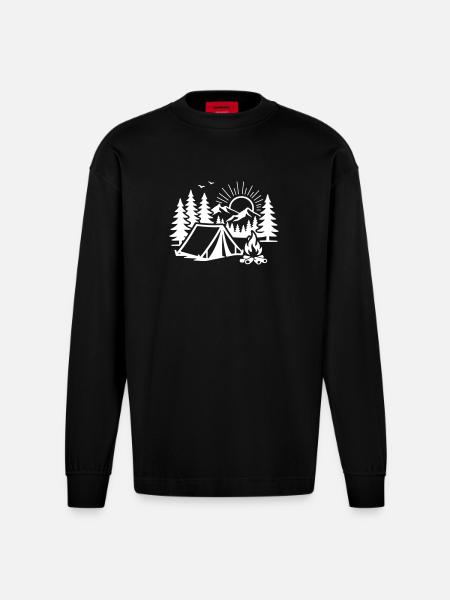 Tent Nature Outdoor Camp - Heavyweight Oversized Organic Longsleeve Shirt Made in EU - SOLID BLACK