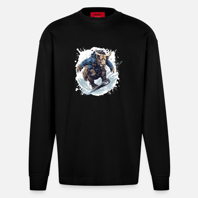 Bulle Snowboard Taurus - Heavyweight Oversized Organic Langarmshirt Made in EU - SOLID BLACK
