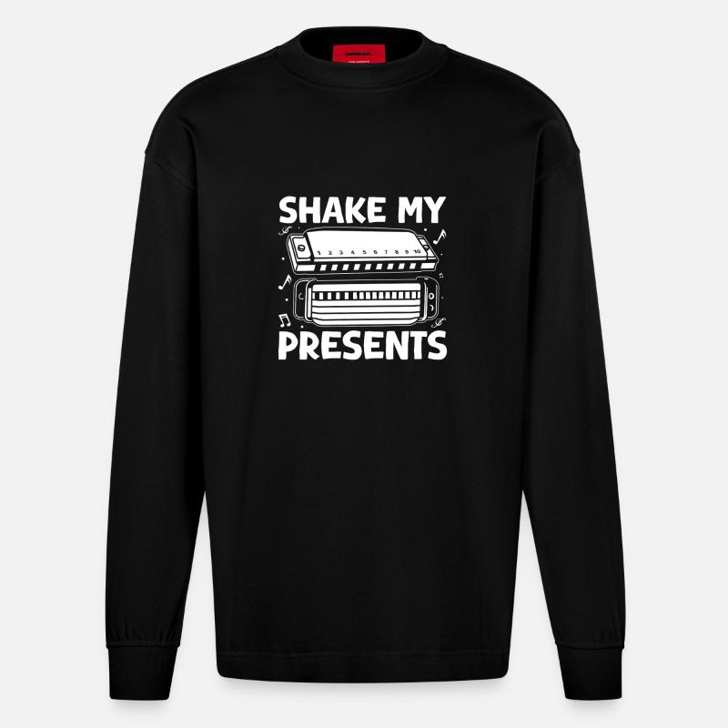 Harmonica Musican Shake My Presents Harmonica - Heavyweight Oversized Organic Langarmshirt Made in EU - SOLID BLACK