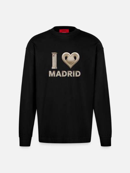I Love Madrid – Monumental Architecture - Heavyweight Oversized Organic Longsleeve Shirt Made in EU - SOLID BLACK