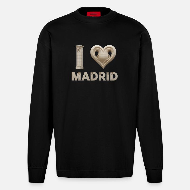 J’aime Madrid – Architecture monumentale - Manches longues bio épais oversize fabriqué en UE - SOLID BLACK