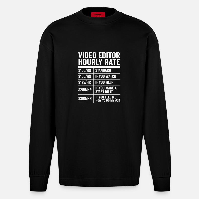 Videoeditor Stundensatz lustiger Videograf Geschenk - Heavyweight Oversized Organic Langarmshirt Made in EU - SOLID BLACK
