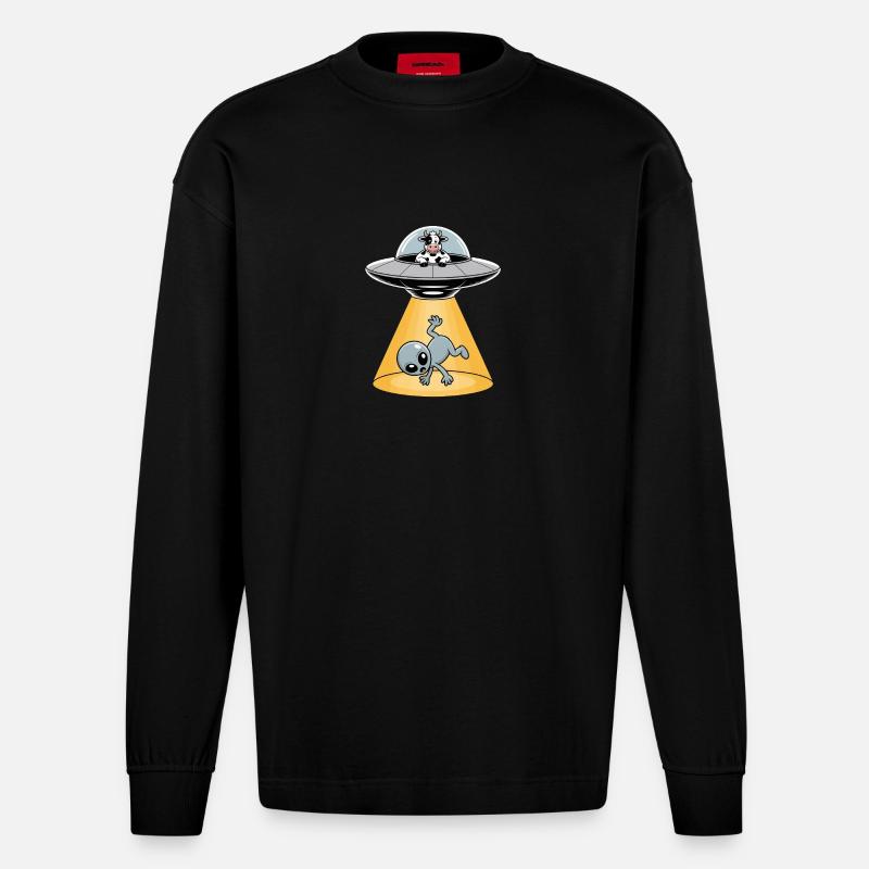 Kuh entführt einen Alien – Cooles Alien-Logo - Heavyweight Oversized Organic Langarmshirt Made in EU - SOLID BLACK
