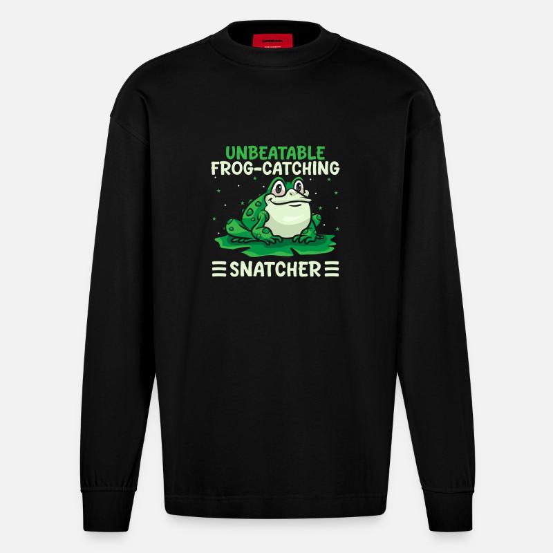 Frog Catcher Unbeatable Frog-Catching Snatcher - Heavyweight Oversized Organic Langarmshirt Made in EU - SOLID BLACK