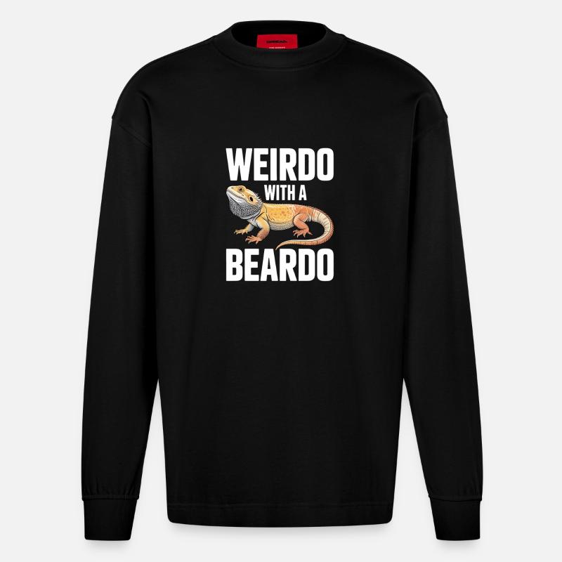 Bizarre Beardo Dragueur Barbu, Tee - Manches longues bio épais oversize fabriqué en UE - SOLID BLACK