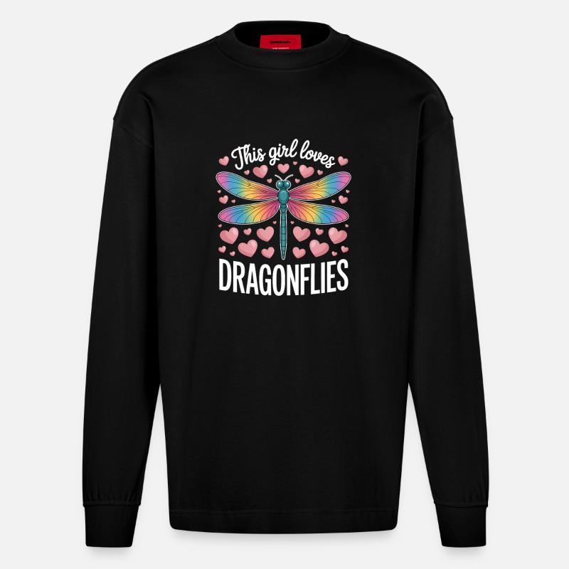 libellen Spruch libelle Lustiges libellen Geschenk - Heavyweight Oversized Organic Langarmshirt Made in EU - SOLID BLACK
