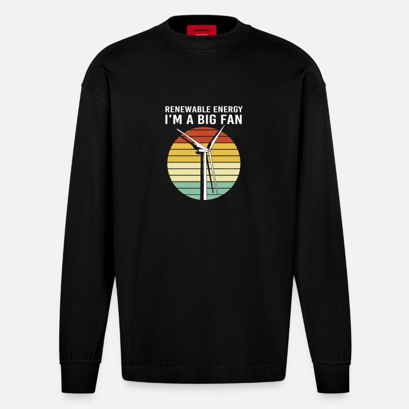 Énergie éolienne Éolienne Énergie éolienne - Manches longues bio épais oversize fabriqué en UE - SOLID BLACK