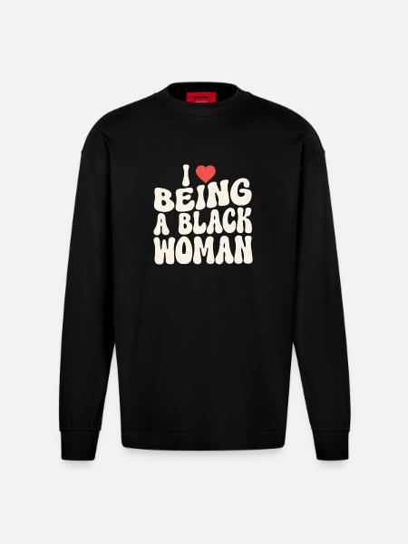 Proud Black Woman Identity Statement - Heavyweight Oversized Organic Longsleeve Shirt Made in EU - SOLID BLACK