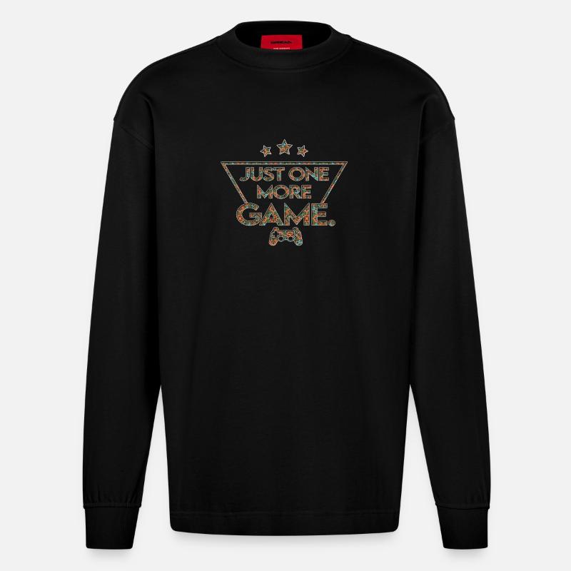 Just_one_more_game_-_cool_muster_ - Heavyweight Oversized Organic Langarmshirt Made in EU - SOLID BLACK