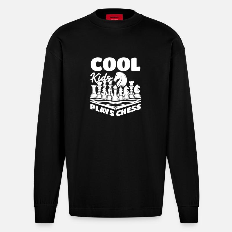 Coole Kinder Spielen Schach - Heavyweight Oversized Organic Langarmshirt Made in EU - SOLID BLACK