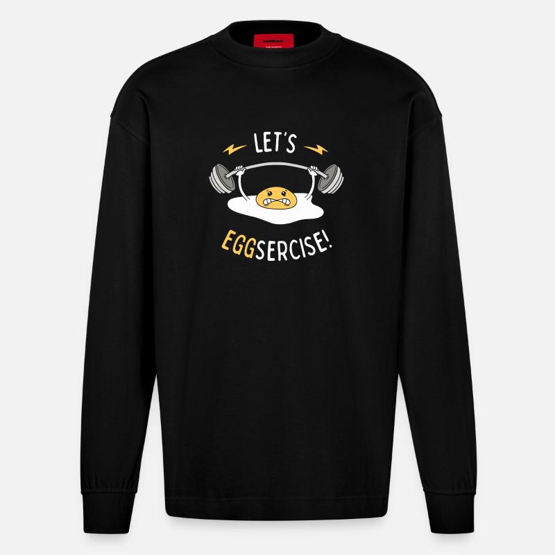 On va faire du Eggsercise ! - Manches longues bio épais oversize fabriqué en UE - SOLID BLACK