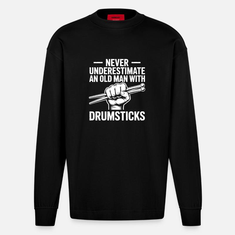 Drummer Spruch Lustiges Schlagzeuger Geschenk - Heavyweight Oversized Organic Langarmshirt Made in EU - SOLID BLACK