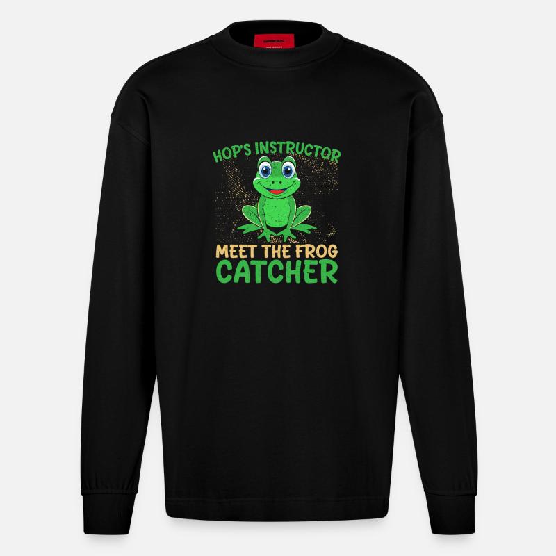 Frog Catcher Hop´s Instructor Frog - Heavyweight Oversized Organic Langarmshirt Made in EU - SOLID BLACK