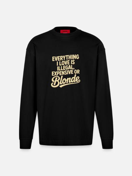 Tout ce que j’aime Illégalement, hommes blonds chers - Manches longues bio épais oversize fabriqué en UE - SOLID BLACK