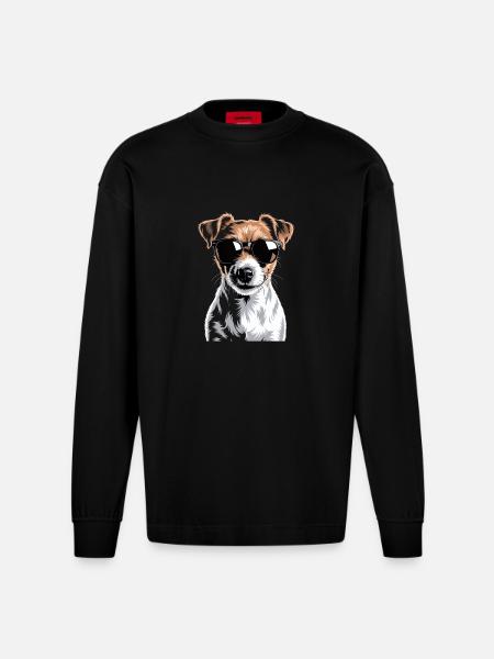 Jack Russell Terrier - Heavyweight Oversized Organic Longsleeve Shirt Made in EU - SOLID BLACK