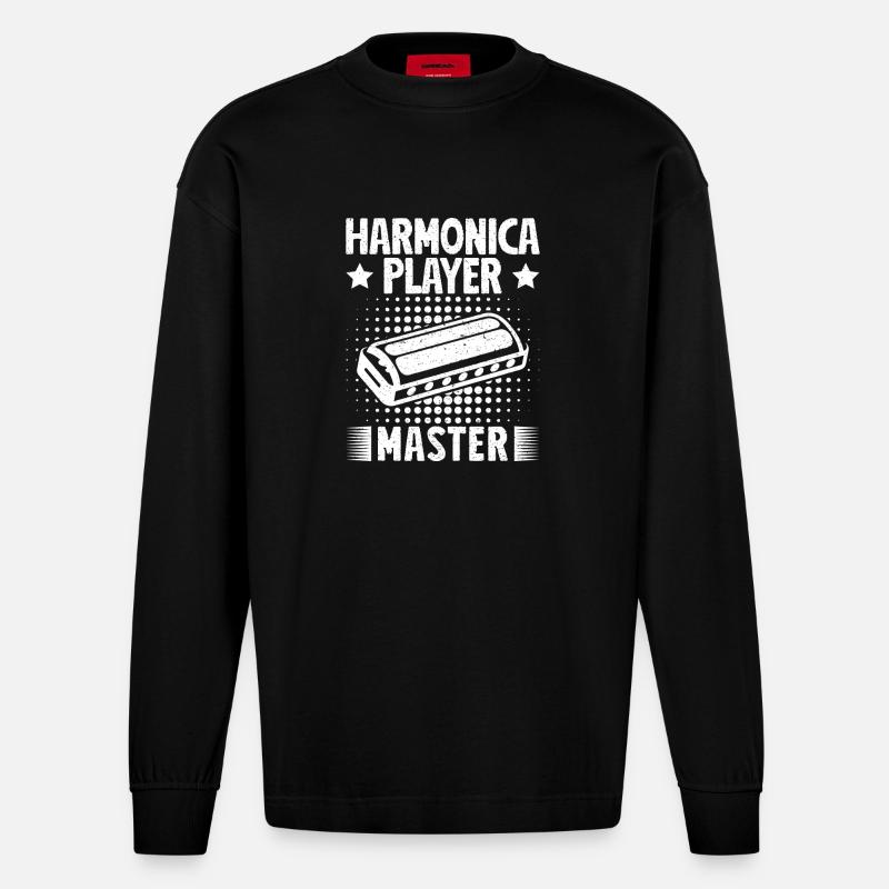 Harmonica Musican Player Master Harmonica - Heavyweight Oversized Organic Langarmshirt Made in EU - SOLID BLACK