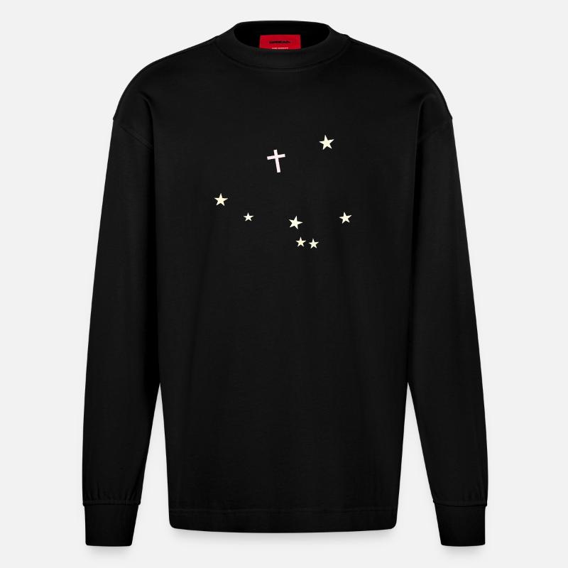 Croix dans le ciel étoilé - Manches longues bio épais oversize fabriqué en UE - SOLID BLACK