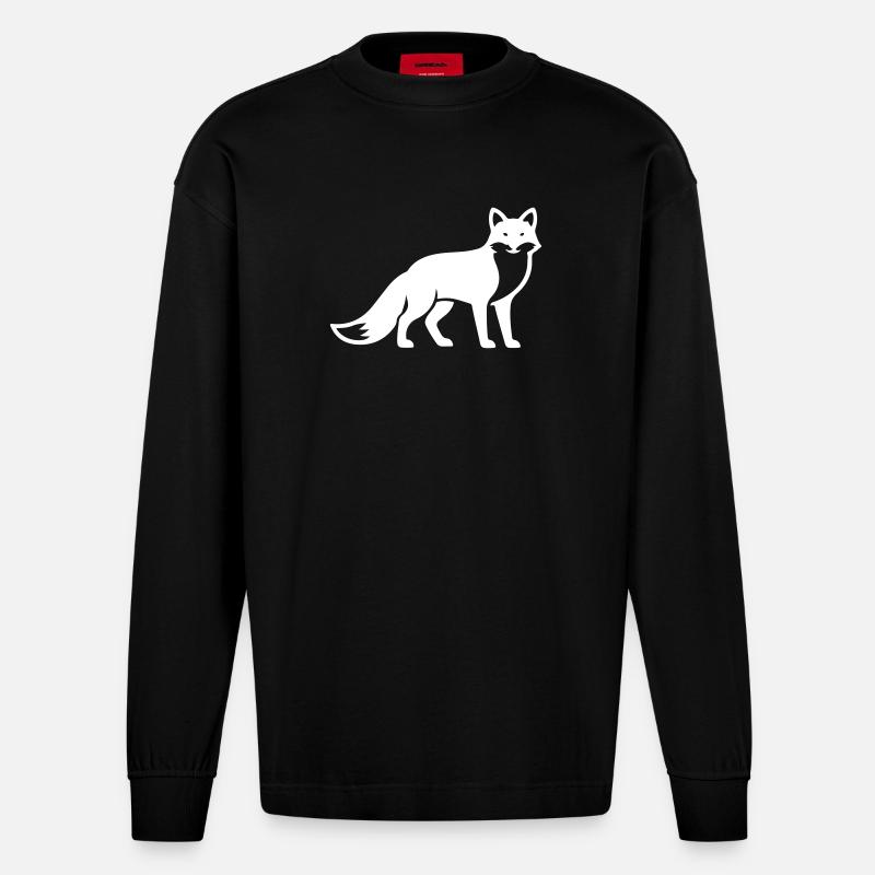 Fuchs Tier Silhouette - Heavyweight Oversized Organic Langarmshirt Made in EU - SOLID BLACK