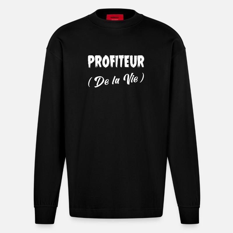 PROFITEUR (DES LEBENS)! - Heavyweight Oversized Organic Langarmshirt Made in EU - SOLID BLACK