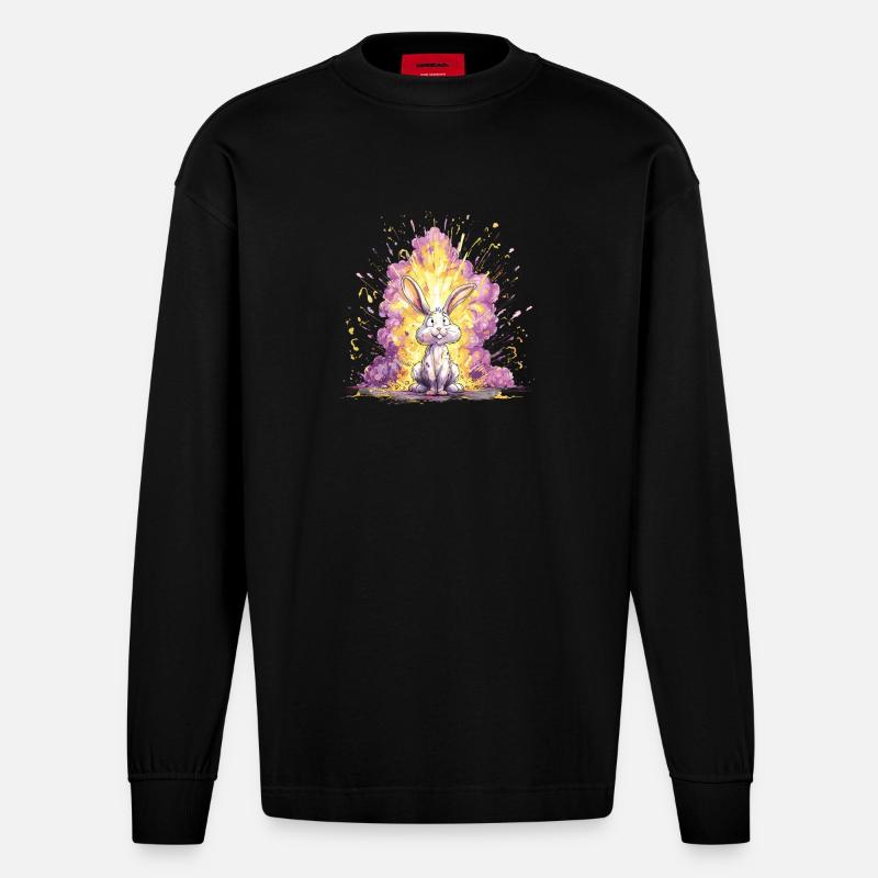 Farbexplosion Hase Illustration - Heavyweight Oversized Organic Langarmshirt Made in EU - SOLID BLACK