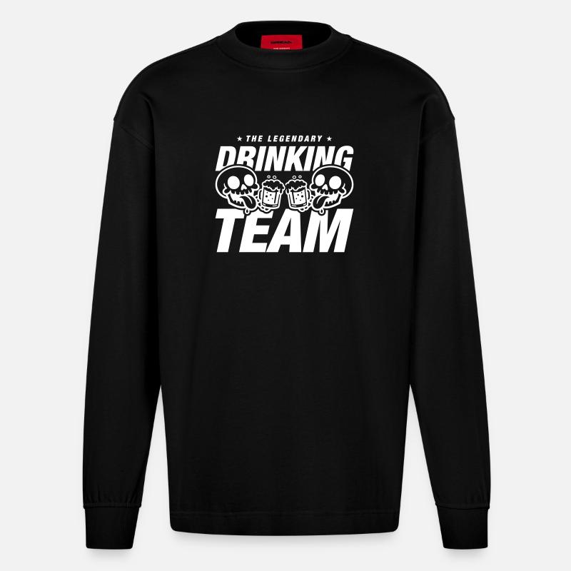 Drinking Team Skelett Bier - Heavyweight Oversized Organic Langarmshirt Made in EU - SOLID BLACK