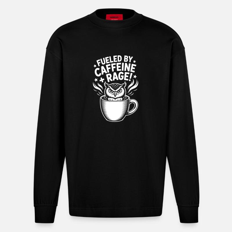 Kaffee Sprüche Koffein Lustiges Kaffee Geschenk - Heavyweight Oversized Organic Langarmshirt Made in EU - SOLID BLACK