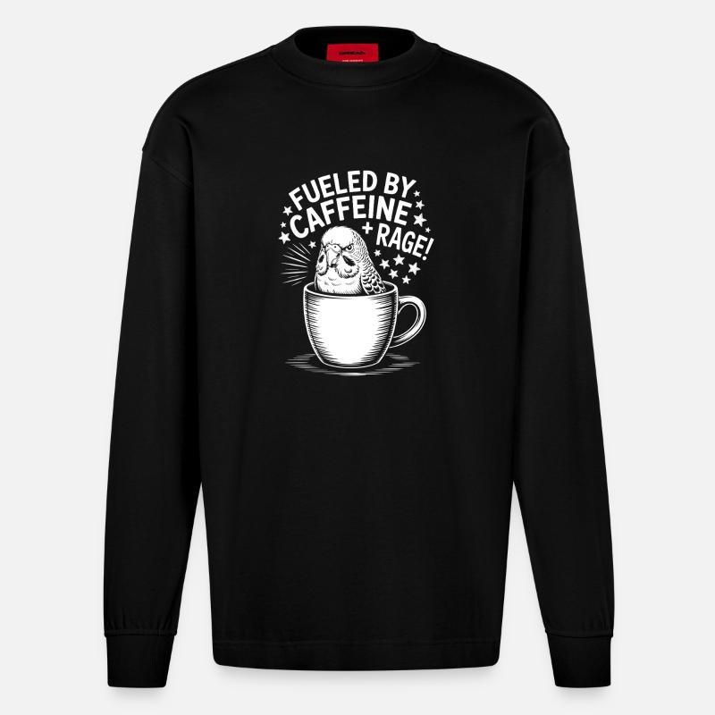 Kaffee Sprüche Koffein Lustiges Kaffee Geschenk - Heavyweight Oversized Organic Langarmshirt Made in EU - SOLID BLACK