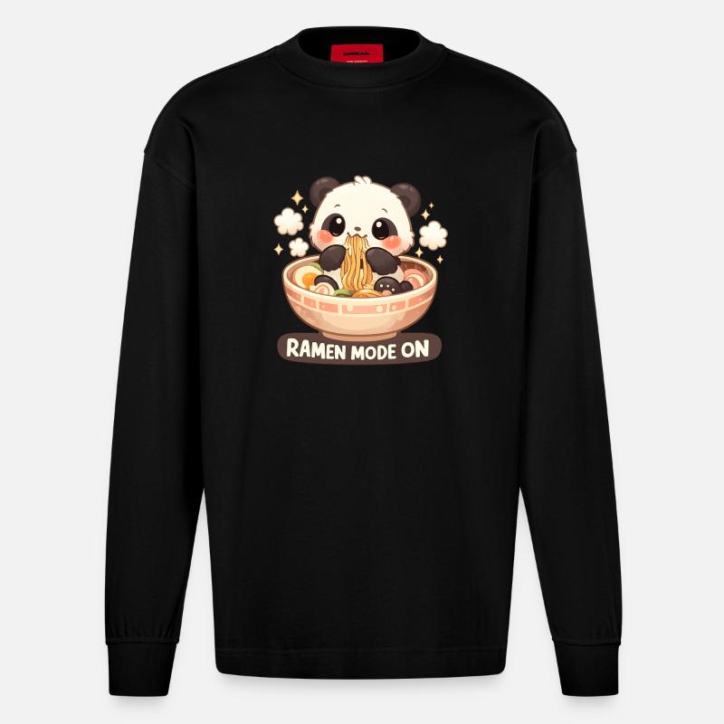 Ramen Panda Mode Activé - Manches longues bio épais oversize fabriqué en UE - SOLID BLACK