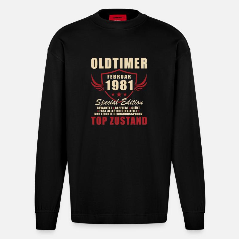February 1981 Birthday Oldtimer 1981 - Heavyweight Oversized Organic Longsleeve Shirt Made in EU - SOLID BLACK
