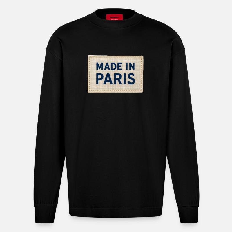 Made in Paris Fabric Patch - Heavyweight Oversized Organic Langarmshirt Made in EU - SOLID BLACK