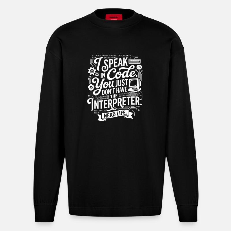 Codeflüstern Nerdleben - Heavyweight Oversized Organic Langarmshirt Made in EU - SOLID BLACK